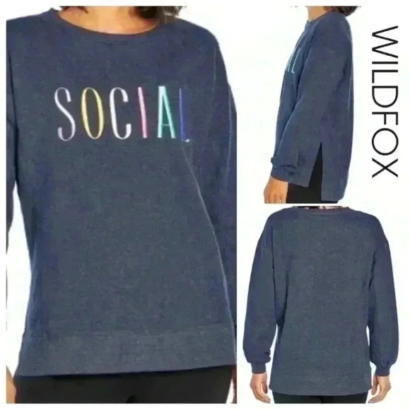 NWT Wildfox heathered blue “social” sweater size large - Picture 1 of 13